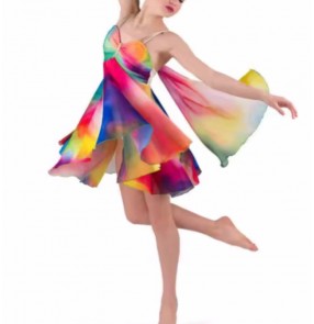 Girls Colorful gradient ballerina kids ballet dance dress for toddlers baby modern ballet tutu skirts Flowing chiffon gradient dance outfits for baby